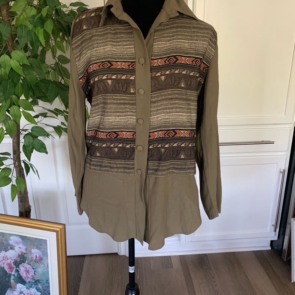 Brown Patterned Women's Top vintage 90’s  boho